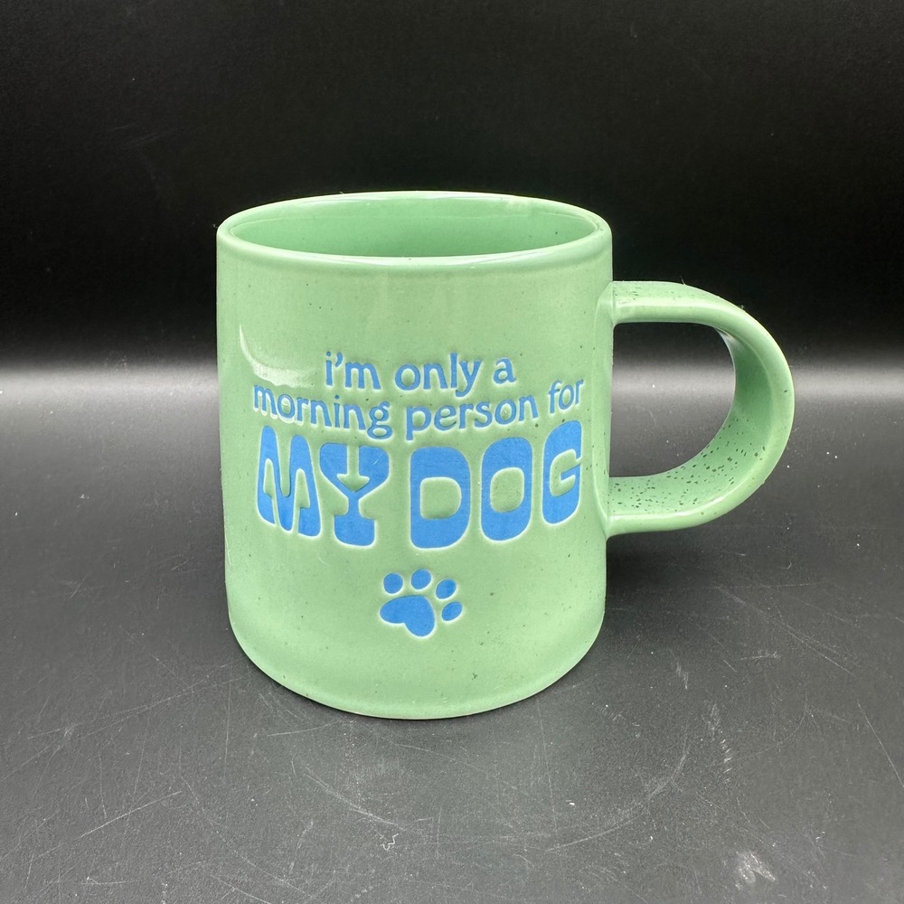 Room Essentials Morning Person For My Dog Green Speckled Stoneware Mug 5471